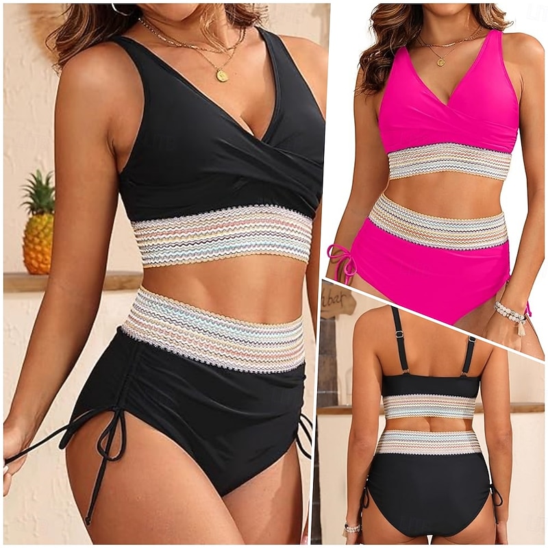 Women's Swimwear Tankini Swimsuit Crochet Backless Beach Wear Boho Solid Color Plain Plunge Sleeveless Bathing Suits