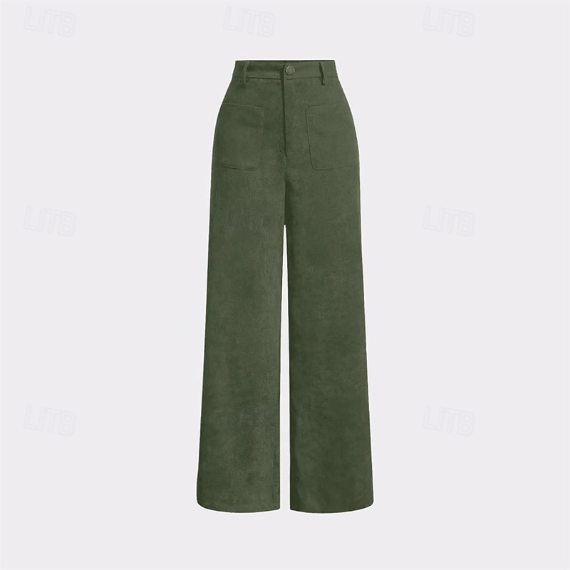Women's Wide Leg Pants Trousers Palazzo Pants Fashion Streetwear Full Length High Waist Plain Pocket Breathability Comfortable Street Daily Wear Going out White Brown Green Gray Summer Spring Regular4