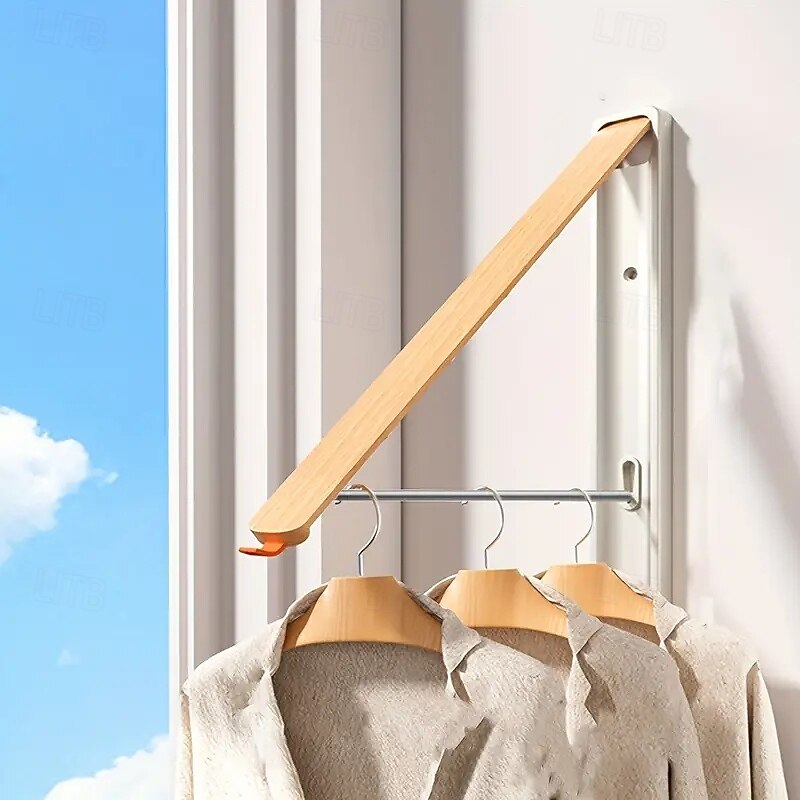 Invisible Folding Clothes Drying Rack Wood Space Aluminum Material Folding Clothes Drying Rack Telescopic Rod Wall Hanging Frame for Balcony/Kitchen/Bathroom/Bedroom/Wardrobe3