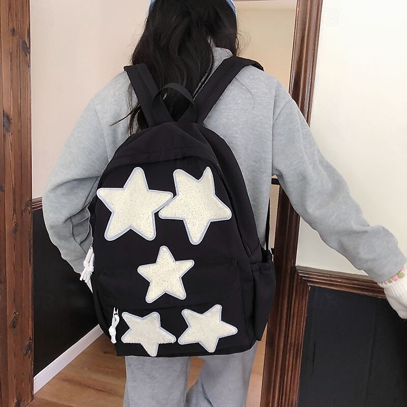 Kids' Black Backpack with White Star Patches – Cute School Bag for Girls and Boys, Lightweight and Spacious for Back to School4