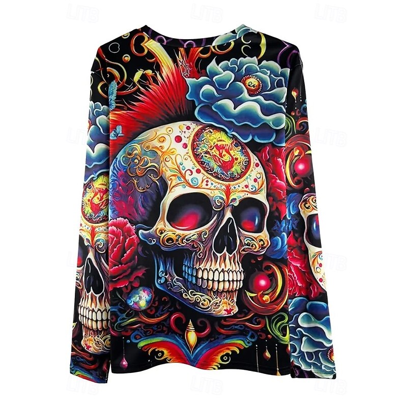 Halloween Women's T shirt Crew Neck Long Sleeve Tunic Graphic Vintage Stylish Classic Regular Tops Daily Sports Going out Print Black Gray Fall3