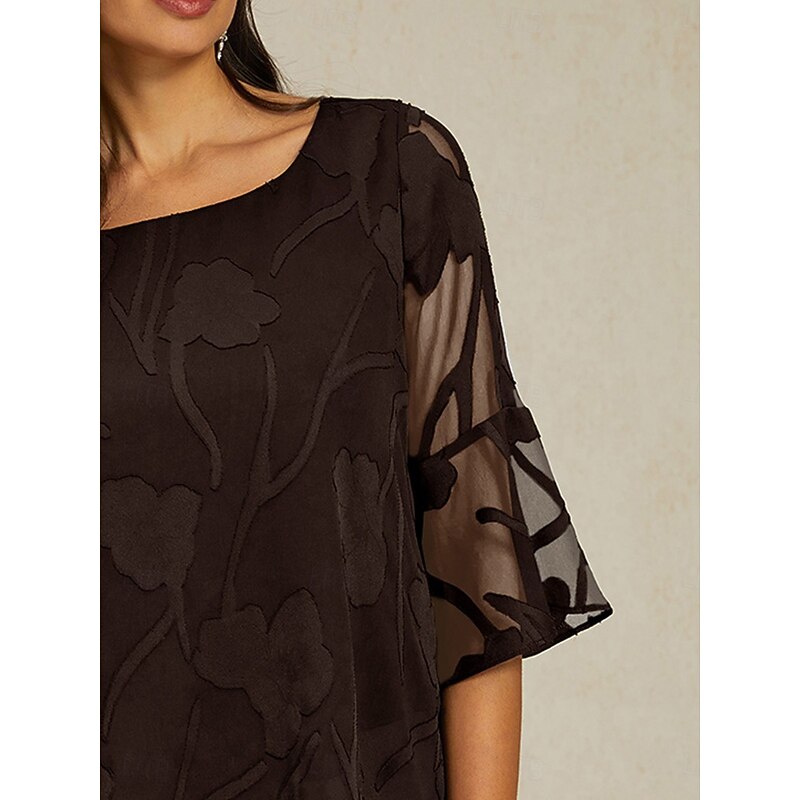 Women's Lace Shirt Blouse Dressy Tops Chiffon Tops Solid Color Floral Flower Elegant Stylish 3/4 Length Sleeve Bell Sleeve Square Neck Boat Neck Regular Tops Wedding Guest Work Daily Asymmetric Hem2