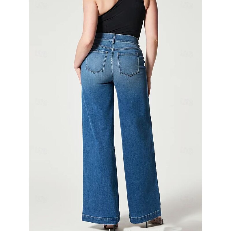 Women's Wide Leg Slacks Casual Soft Calf-Length Natural Plain Wide Leg Comfy Street Weekend Black White Blue Spring Fall Loose Fit2