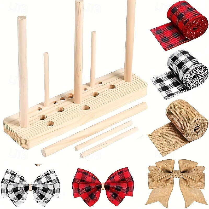 Bow Maker Tool for Ribbon Craft Supplies - Log Material Bow Making Tool Set of 9 - Plain Ruling Wooden Bow Maker for Ribbon Wreaths and Bows Creation