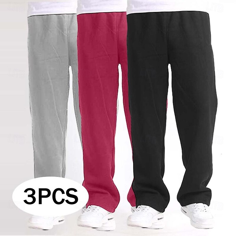 Men's Fleece Pants Sweatpants Joggers Trousers Straight Leg Sweatpants Elastic Waist Straight Leg Solid Color Warm Breathable Full Length Sports Outdoor Daily Classic Style Casual Light