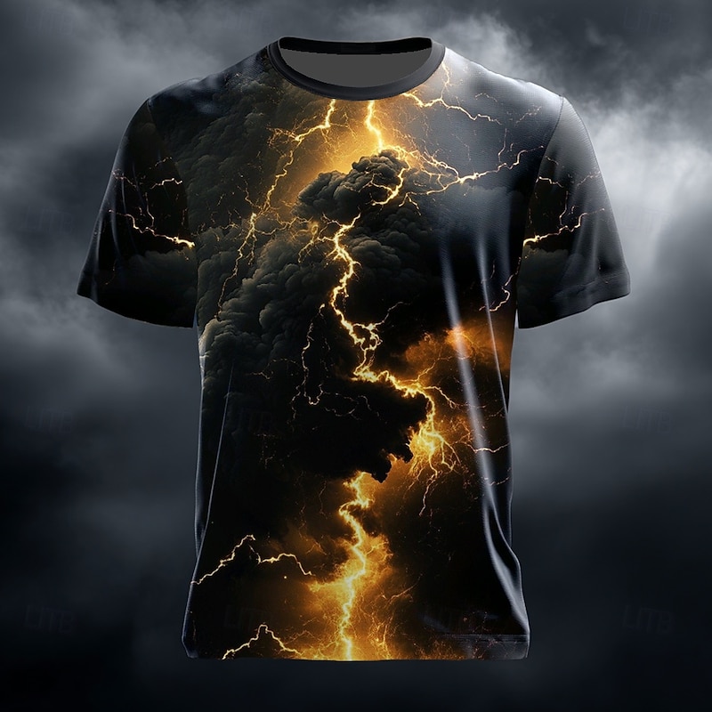 Men's Optical Illusion Lightning 3D T Shirt Short Sleeve T shirt 3D Print Crew Neck Shirt Fashion Exaggerated Daily Party Street Casual Yellow Royal Blue Blue Summer Spring All Seasons Clothing