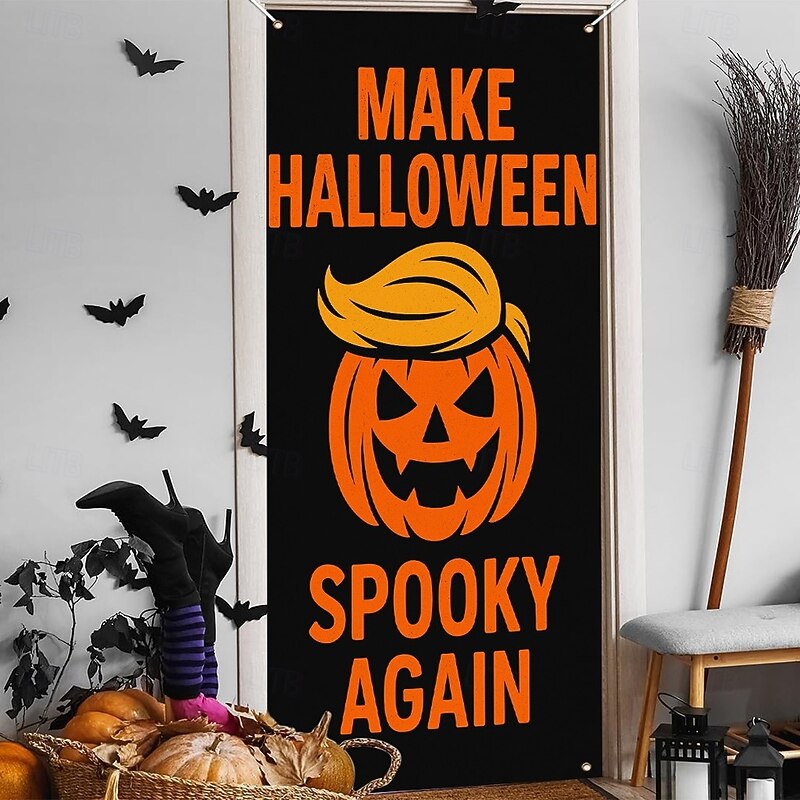 Halloween Door Cover – Pumpkin Face "Outside Orange Inside Empty" Design, Haunted House Entrance Banner, Scary Outdoor & Indoor Decoration for 2025 Halloween Bedroom, Living Room, Bathroom4