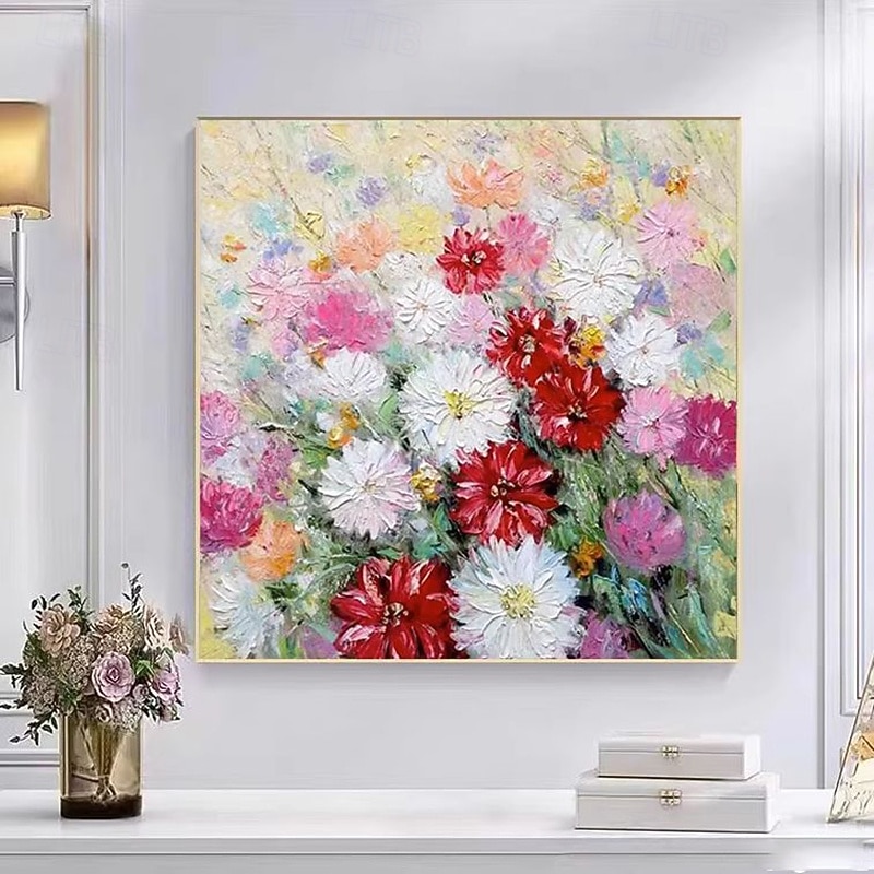 Handmade Oil Painting Canvas Wall Art Decoration Modern Abstract 3D Thick Oil Flower Daisies for Home Decor Rolled Frameless Unstretched Painting