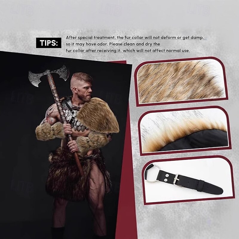 Retro Vintage Medieval Renaissance Outfits Faux Fur Costume Warrior Viking Fancy Dress Men's Women's Viking Halloween Carnival Performance Party LARP Adults Shawl More Accessories3