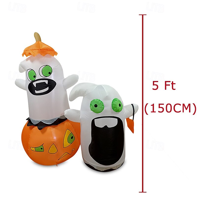 5 FT Tall Halloween Inflatable Sneaking Naughty Ghost With Pumpkin Cap And Gift Bag, Blow Up Inflatable With Build-In LED For Halloween Party Indoor, Outdoor, Yard, Garden Decoration3