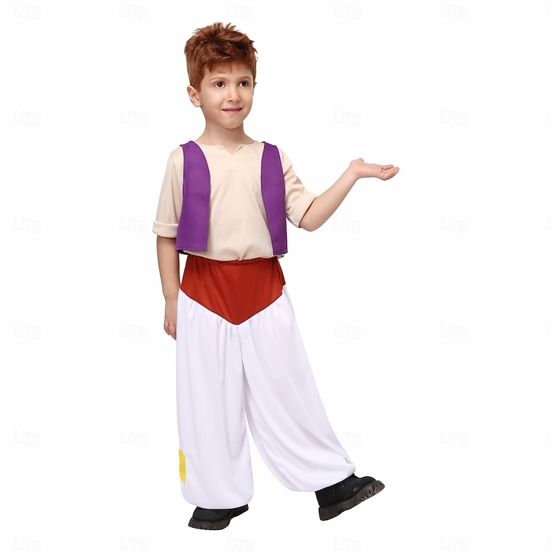 Fairy Tale Arabian Nights Prince Aladdin Cosplay Costume Outfits Storybook Characters Movie Cosplay for Boys' Kid's Halloween Carnival World Book Day Performance Educational Dress Up School Event3