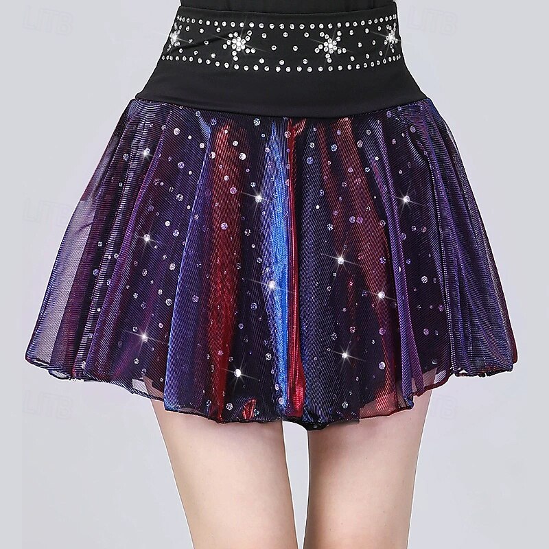 Latin Dance Skirts Splicing Crystals / Rhinestones Tulle Women's Performance Training High Polyester2