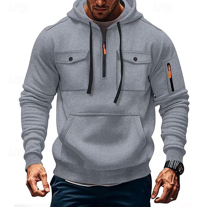 Men's Hoodie Quarter Zip Hoodie Tactical Hoodie Black Army Green Red Blue Camel Hooded Plain Pocket Quarter Zip Sports & Outdoor Casual Daily Streetwear Cool Sportswear Spring &  Fall Clothing Apparel