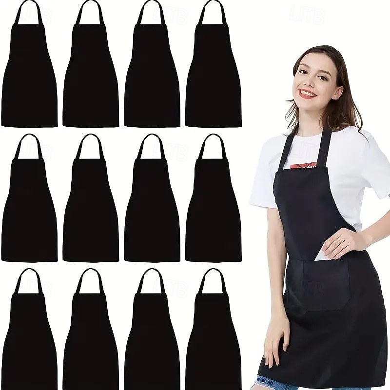 8-Pack Unisex Aprons Set, Durable Solid Color Polyester Kitchen Aprons with Adjustable Neck and 2 Large Pockets, Machine Washable for Cooking, BBQ, Grilling, Crafts, Holiday and Home Use