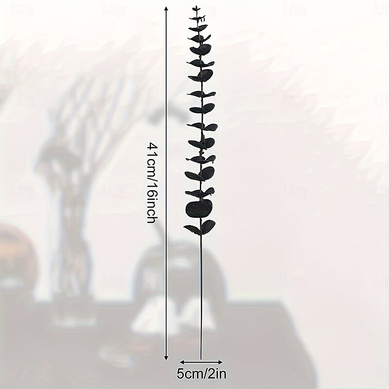 20pcs Gothic Black Eucalyptus Artificial Flowers  Perfect for DIY Arrangements & Halloween Decor2