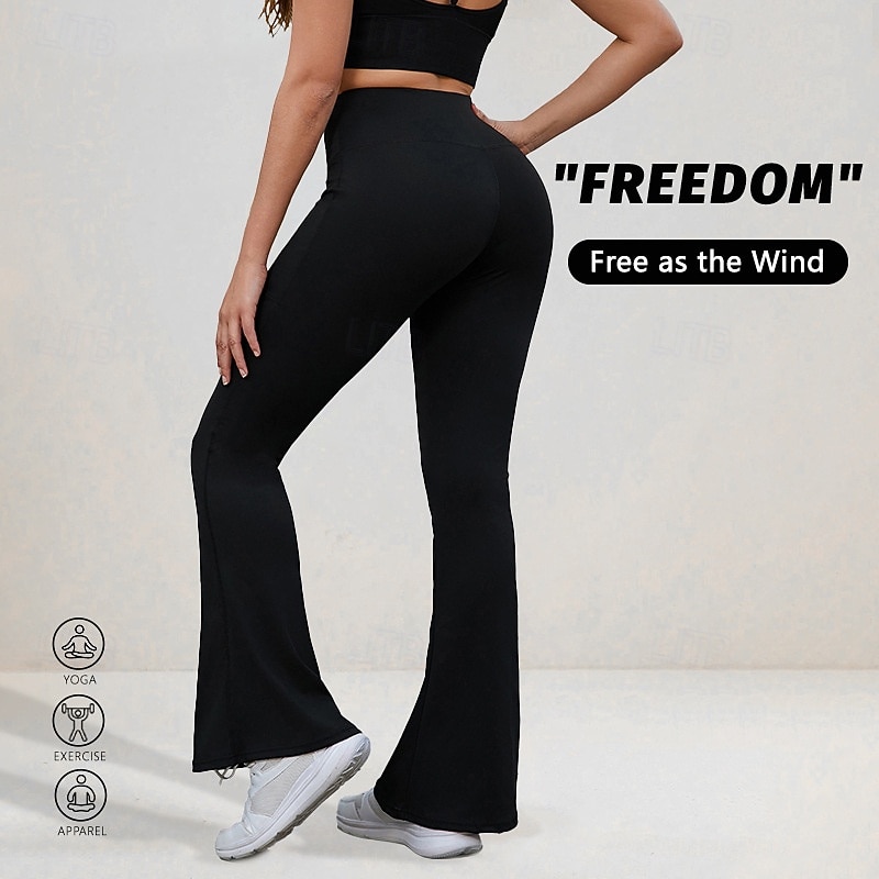 Women's Flared Pants Fleece Yoga Leggings Tummy Control High Waist Gym Dance Athletic Bottoms Solid Color Black Sports Activewear Tight Fit3
