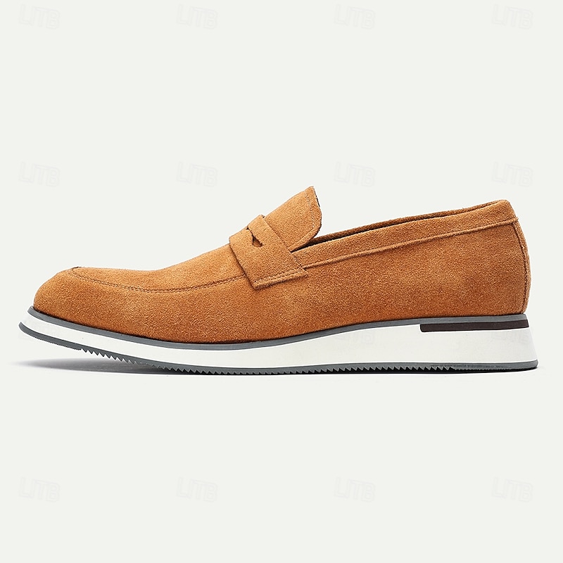 Men's Tan Cowhide Suede Slip-on Loafers with Modern Design Comfortable and Stylish for Office Wear, Casual Outings and Travel3
