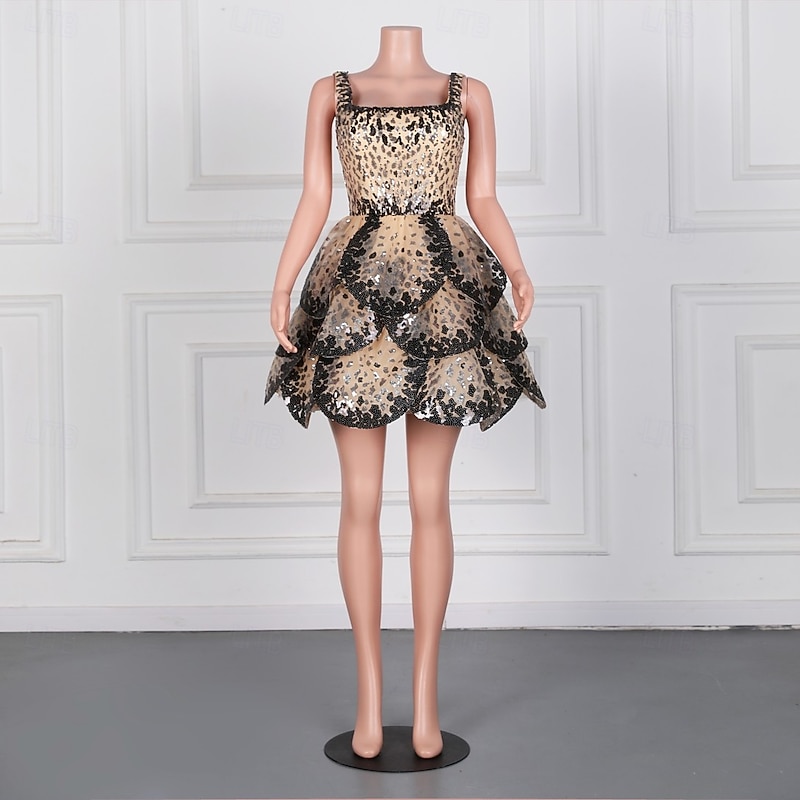 A-Line Homecoming Dresses Elegant Dress Homecoming Cocktail Party Short / Mini Sleeveless Square Neck Sequined with Sequin Appliques