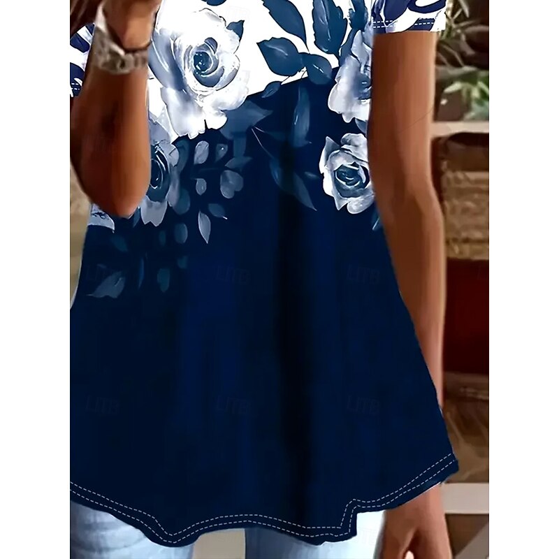 Women's T Shirt Floral Graphic Plants Vintage Stylish Classic Short Sleeve Crew Neck Round Neck Regular Tops Daily Weekend Print Army Green Navy Blue Fuchsia Summer Spring Fall3