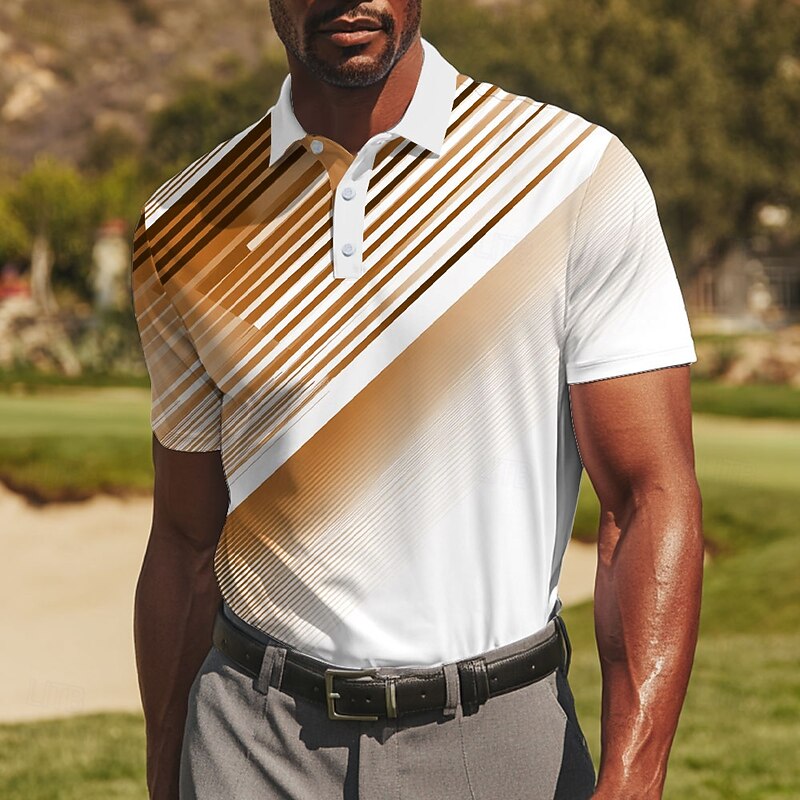 Men's Golf Line Polo Sports Polo Shirts Short Sleeve Polo Shirts Collared Shirts Casual Athleisure Buttons Summer Blue Purple Orange2