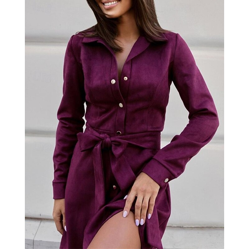 Women's Mini Dress Shirt Dress Casual Dress Fashion Modern Daily Beach Weekend Regular Fit Plain Long Sleeve Shirt Collar Red Brown Spring Fall