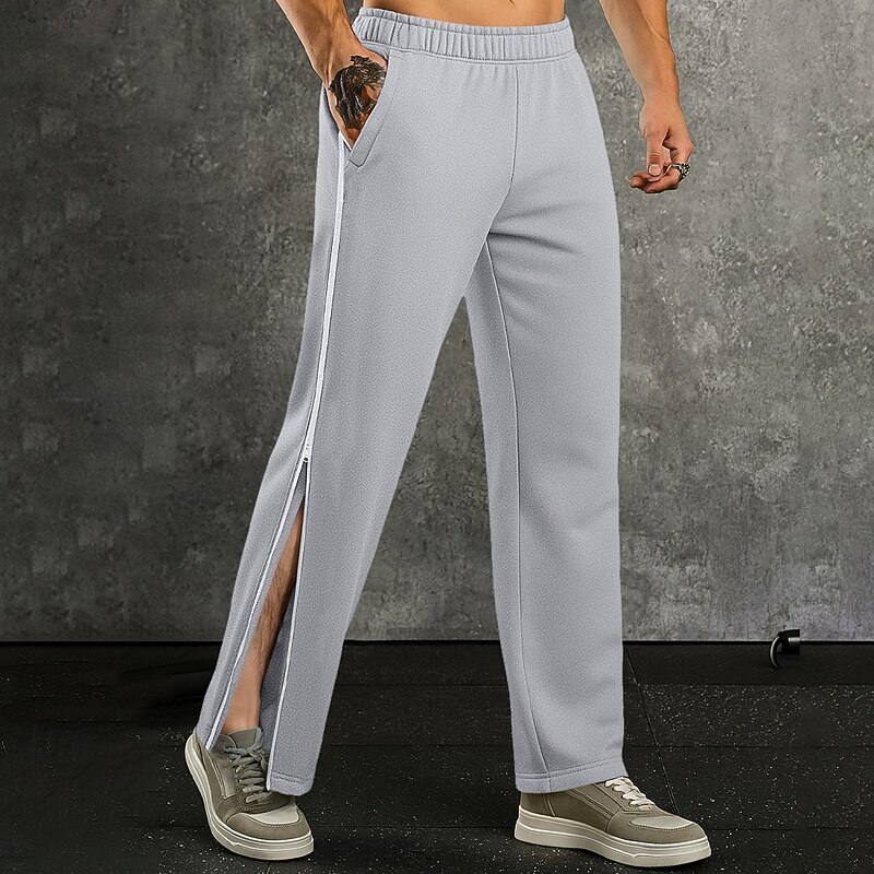 Men's Tear Away Pants Straight Leg Sweatpants Open Bottom Sweatpants Zipper Elastic Waist Split Solid Color Comfort Breathable Full Length Casual Daily Holiday Vacation Sports Black Blue Micro-elastic4