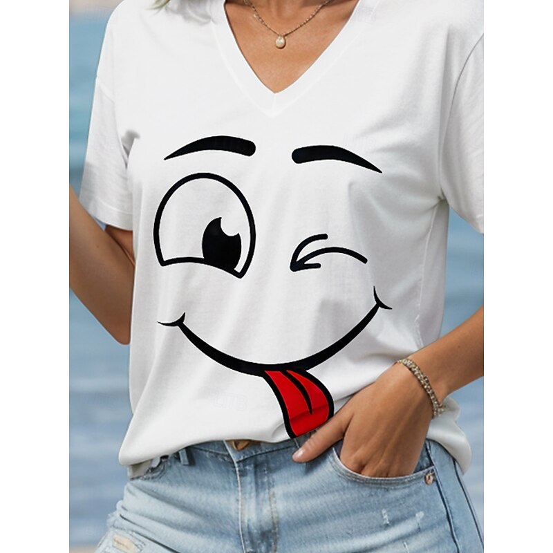 Women's T Shirt Graphic Animal Vintage Stylish Classic Short Sleeve V Neck Regular Tops Daily Going out Weekend Print Black White Yellow Pink Red Summer Spring3