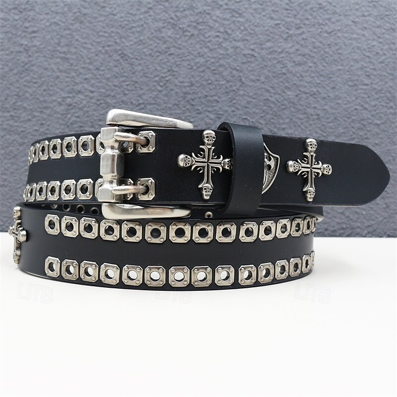 Men's Belt Waist Belt Black Dermis Alloy Durable Adjustable Plain Cross Skulls Outdoor Daily2