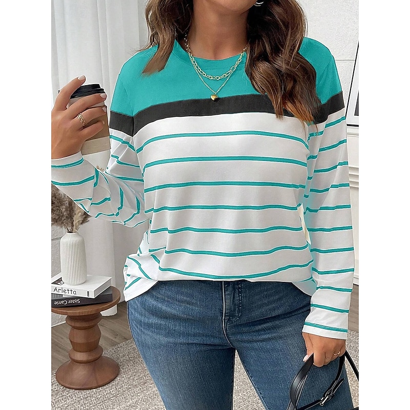 Women's Plus Size Tops T Shirt Geometry Print Long Sleeve Crew Neck Casual Daily Polyester Fall Winter Black White4