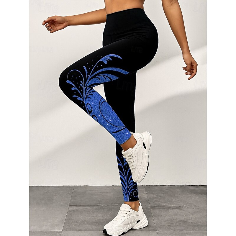 Women's Leggings Active Vacation Vintage Ankle-Length High Waist Graphic Abstract 3D Print Quick Dry Breathability Soft Stretchy Outdoor Home Causal Yellow Pink Blue Gray Fall Slim Fit4