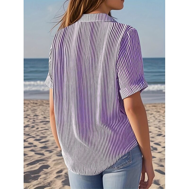 Women's Shirt Long Sleeve Button Down Blouse Graphic Geometric Striped Vintage Tropical Stylish Sleeveless Short Sleeve Shirt Collar Regular Tops Daily Yellow Purple Summer Spring3
