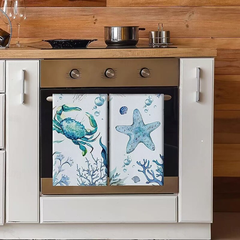 6PCS Sea Turtle and Ocean Animal Kitchen Towels Set, Ultra Soft Absorbent Microfiber Dishcloths for Cooking, Baking, and Cleaning, Decorative Kitchen Towels for Home Decor4