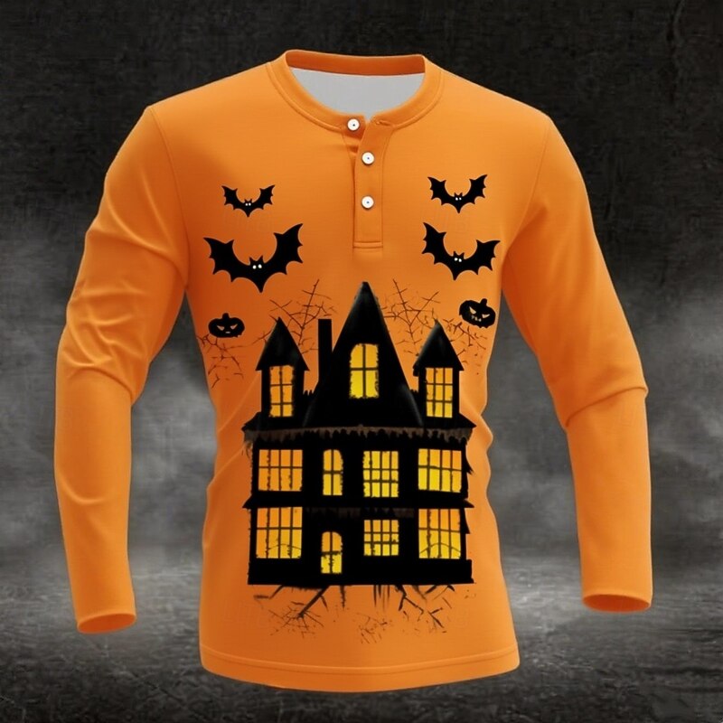Men's Halloween Graphic Pumpkin Henley Shirt Long Sleeve Fashion Cute Daily Casual Holiday Going out Fall Winter Spring &  Fall 1# 2# 3# 4# Henley Henley T-Shirt2