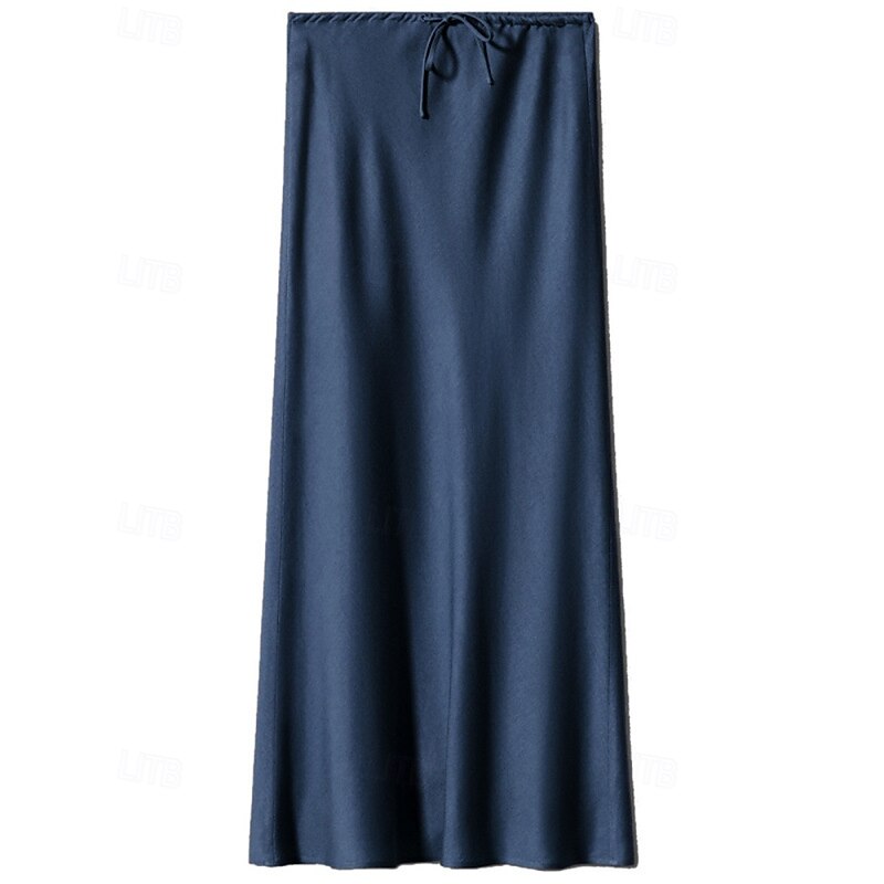 Women's Skirt Casual Maxi Mid Rise Skirts Plain Drawstring Micro-elastic Vacation Street Wine Navy Black Army Green Fall Polyester4