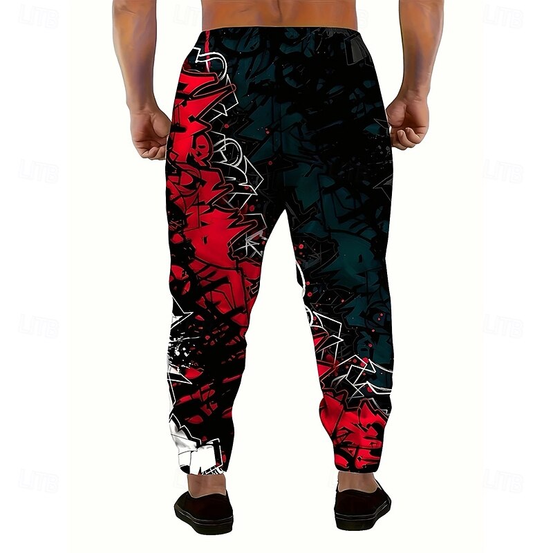 Men's Gothic Horror Graffiti Color-block Sweatpants Joggers Trousers Mid Waist Drawstring Elastic Waist Casual Jogging Streetwear Workout Athletic Sweatpants with Pockets Spring Fall 3D Print Black3