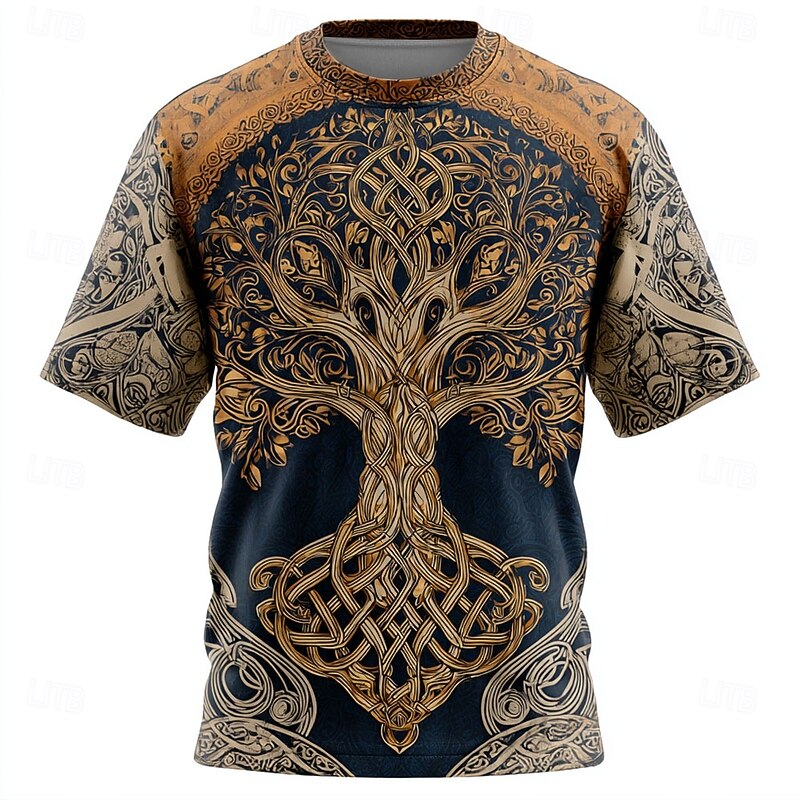 Men's 3D Celtics Tree Of Life T Shirt Short Sleeve T shirt 3D Print Crew Neck Shirt Viking Designer Casual Party Street Blue Purple Brown Summer Spring Clothing Apparel S M L XL XXL XXXL