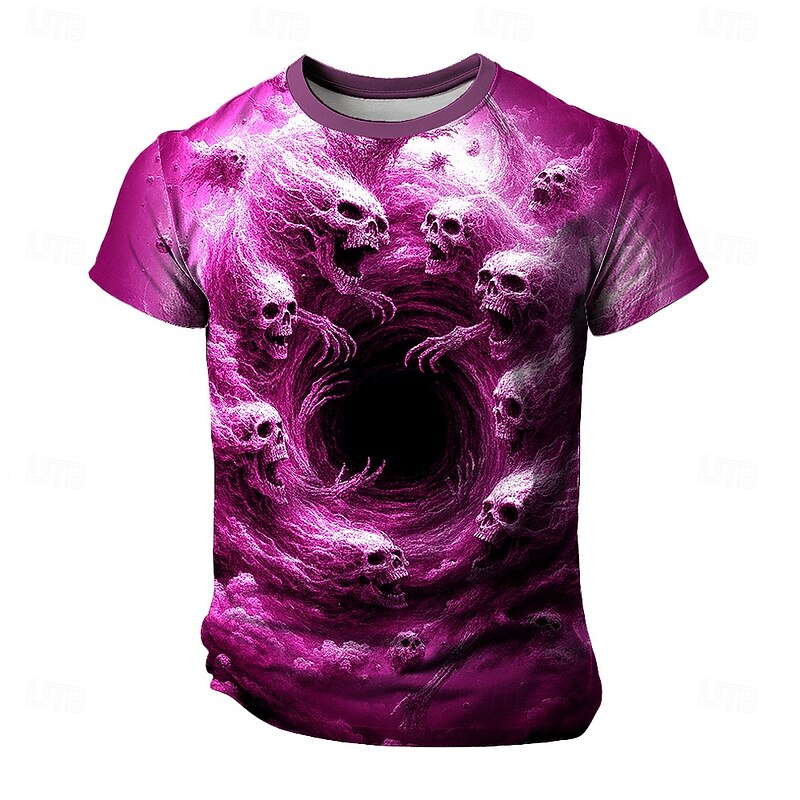 Halloween Men's Skull Optical Illusion 3D T Shirt Short Sleeve T shirt 3D Print Crew Neck Shirt Exaggerated Designer Horror Party Street Casual Yellow Blue Purple Summer Spring All Seasons Clothing4