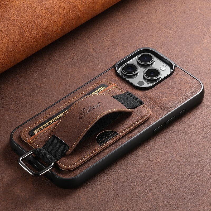 Phone Case For iPhone 17 Pro Max 17 Air 16 Pro Max Plus 15 Pro Max Plus 15 14 Pro Max Plus 16e Back Cover with Wrist Strap Kickstand Card Slot Retro TPU PU Leather4