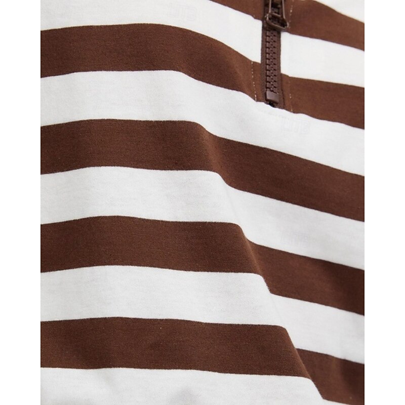 Women's Pullover Sweatshirt Sweatshirts Striped Casual Long Sleeve V Neck Regular Tops Street Going out Half Zipper Quarter Zipper Zipper Black Red Coffee Fall4