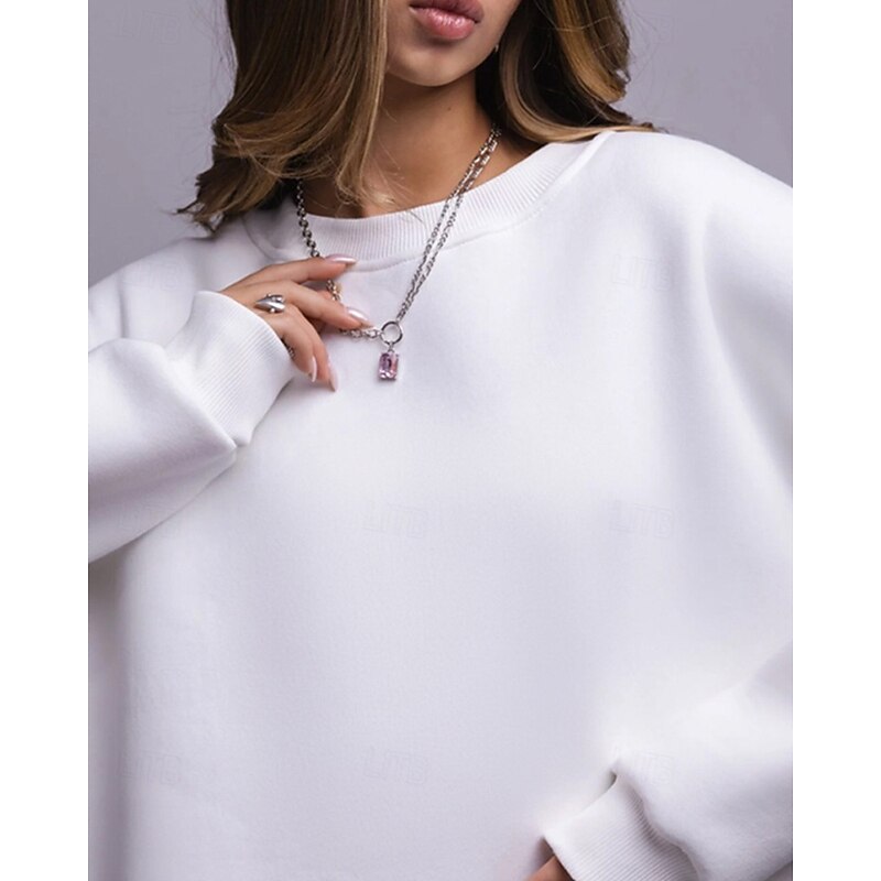 Women's Pullover Sweatshirt Sweatshirts Plain Streetwear Casual Long Sleeve Crew Neck Regular Tops Street Holiday Going out White Pink Light Grey Fall Winter2