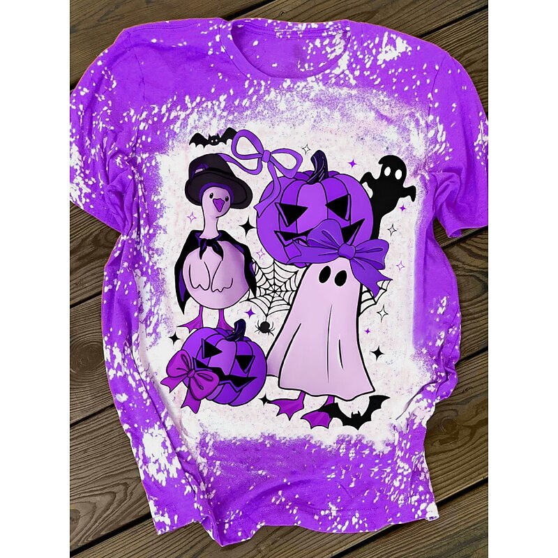 Halloween Women's T shirt Pumpkin Graphic Ghost Duck Vintage Stylish Classic Short Sleeve Crew Neck Regular Tops Daily Weekend Print Pink Blue Purple Orange Green Summer Spring Fall4