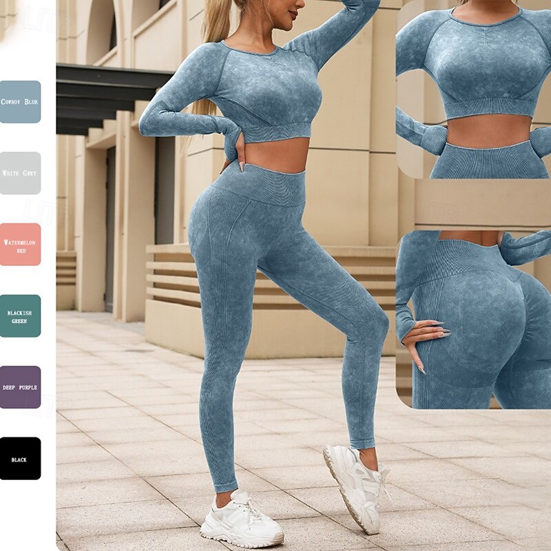 Women's 2 Pieces Yoga Sweatsuit Lounge Outfits  Fall Solid Color Clothing Suit Black Light Red Gym Workout High Waist Stretchy Breathable Long Sleeve Sport Activewear Slim