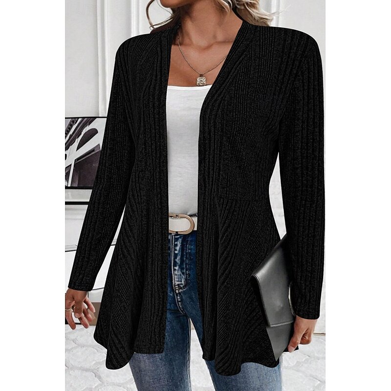 Women's Casual Jacket Comfortable Breathable Oversized Fashion Daily Plain Outdoor Casual Daily Open Front Regular Collarless Regular Fit Long Sleeve Outerwear Black Gray Spring Fall - Main Image