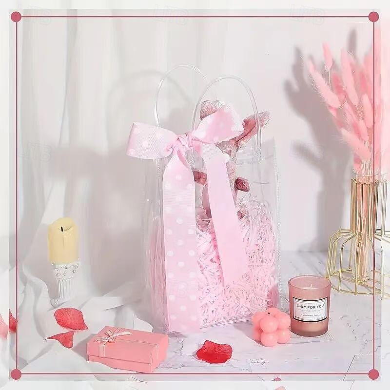 30pcs Clear PVC Gift Bags with Handles, Reusable Transparent Plastic Tote Bags for Party Favors, Weddings, Candy, Birthday, Holiday, Shopping and Gift Packaging3