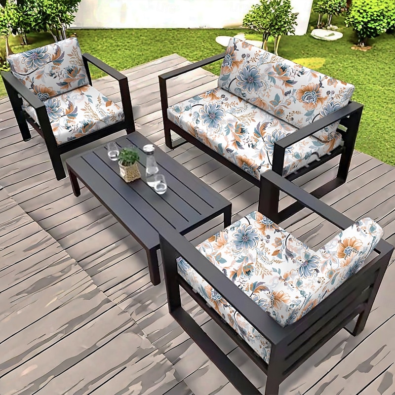 Outdoor Seat Cushion Cover For Patio Floral Yarn Dyed Microfiber Slipcovers