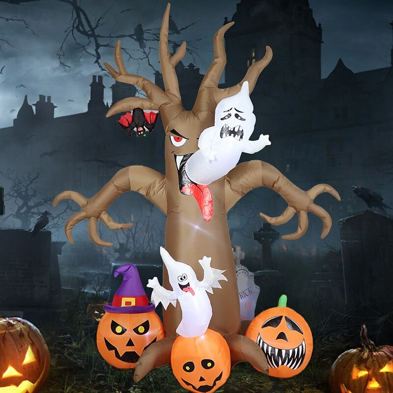 8 FT Halloween Inflatables Outdoor Dead Tree with Ghost and Pumpkin, Halloween Blow Ups Yard Decorations with LED Lights Halloween Tree Inflatable Halloween Decor Outdoor Halloween Inflatable3