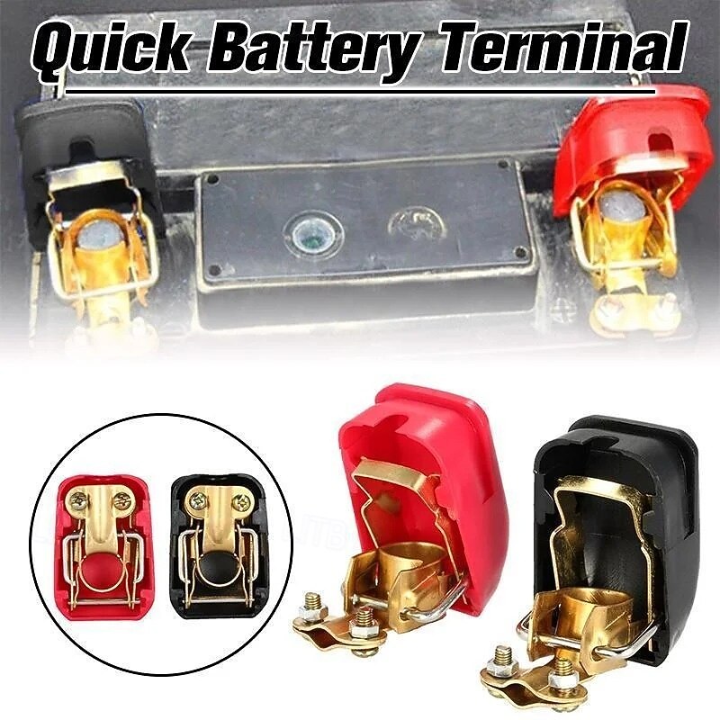 2 Pcs Quick Battery Terminal Disconnect Switch Set Copper Car Battery Clamp Protector Anti-Theft Power Cut Off Quick Release Connector