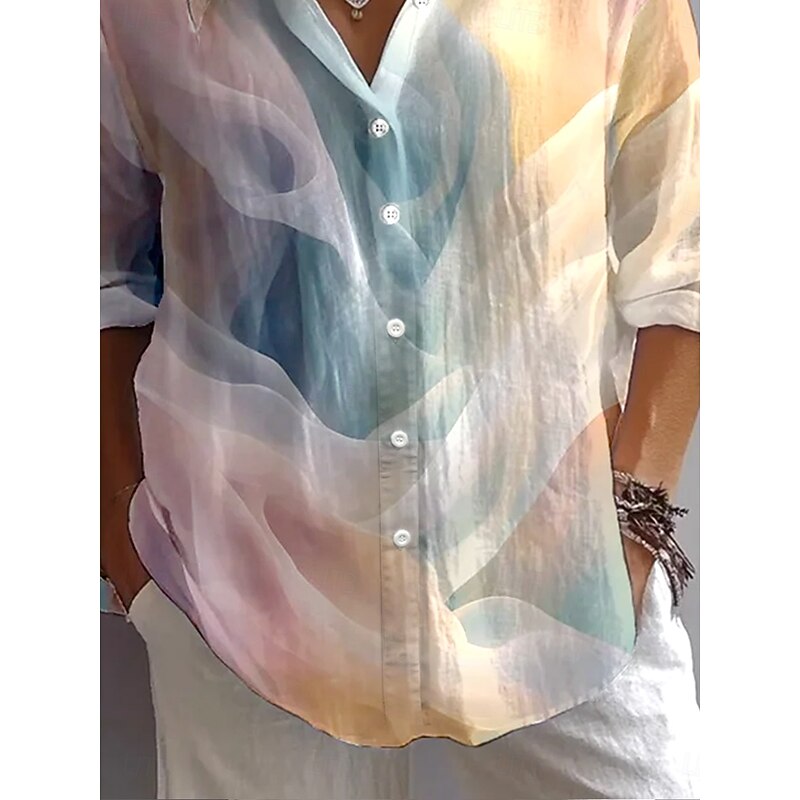 Women's Shirt Button Down Tunic Shirt Collar Long Sleeve Graphic Abstract 3D Daily Stylish Retro Vintage Regular Tops Daily Holiday Going out s Yellow Pink Light Purple Spring3