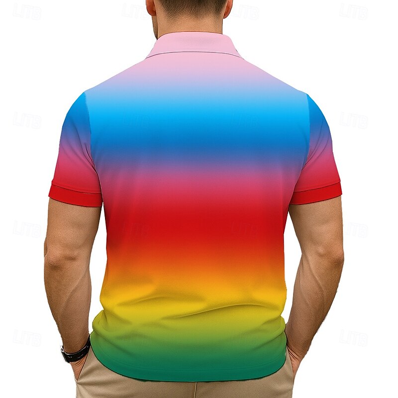 Men's Polo Business Casual Turndown Short Sleeve Fashion Leisure Gradient Ramp Buttons Summer Blue Yellow Polo3