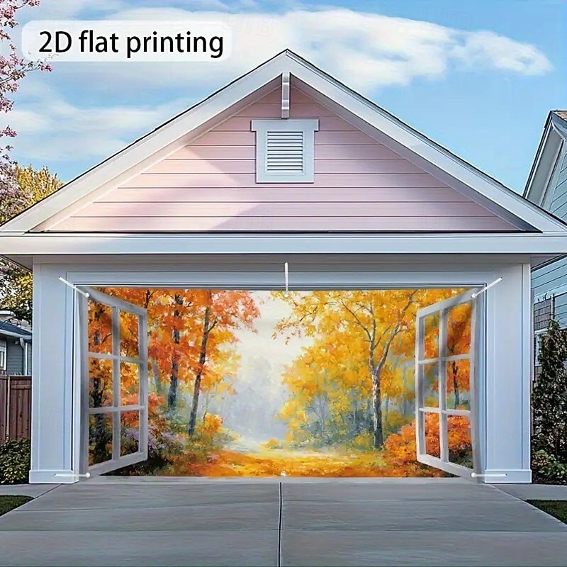 Outdoor Garage Door Cover Fall Autumn Landscape Banner Large Tapestry Backdrop Decoration for Holiday Outdoor Garage Door Home Wall Decorations
